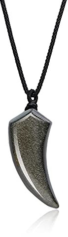 COAI Geschenkideen Unisex Surferkette Mehrfasen Spitzer Anhänger Wolfszahn Anhänger aus Goldenem Obsidian