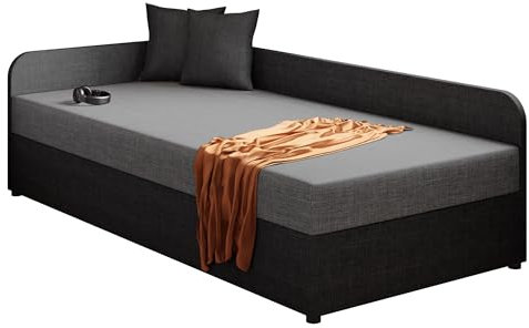 Mirjan24 Einzelbett Kodawi, Sitzfläche: Bonellfederkern und Schaumstoff T25, Härtegrad: H3, Bett mit Polsterkopfteil, Jugendzimmer, Schlafmöbel, Bettgestell 90 x 200 (Seite: Links, Lux 23 + Lux 06)