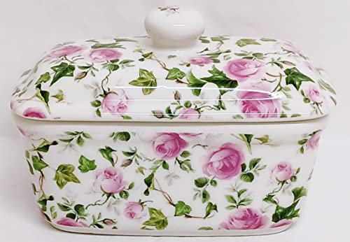 Ivy Rose Beurrier en porcelaine fine avec couvercle décoré à la main au Royaume-Uni