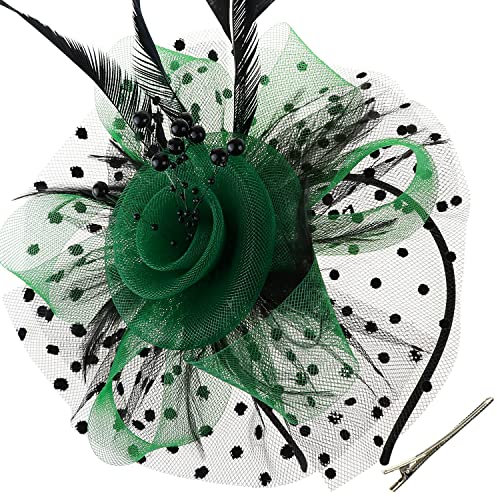 DRESHOW Fascinators Hut Blume Mesh Bänder Federn auf einem Stirnband und Einem Geteilten Clip Cocktail Tea Party Headwear für Mädchen und Damen