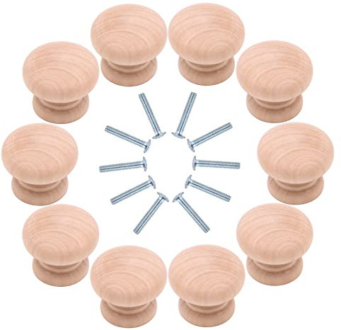 Yuknees Wooden Handle,10pcs Wooden Cabinet Knobs,ound Mushroom Drawer Knobs with Screw,for Cabinet Drawer Shoesbox Cupboard Cabinet Door