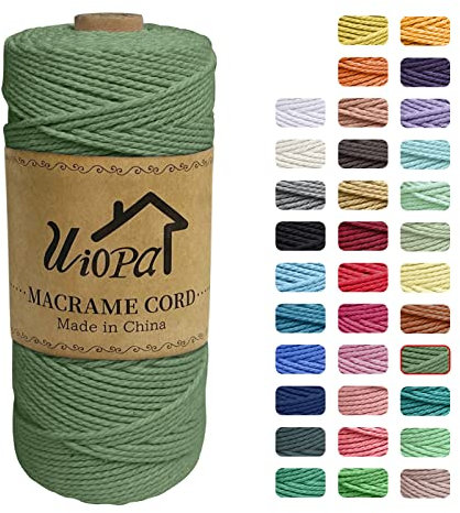Uiopa Macrame Cord 2mm x 200m, 3-Strand Twisted Natural Cotton String, Macrame Cotton Rope Coloured String for Wall Hanging Plant Hanger Boho Home Decor Craft Projects