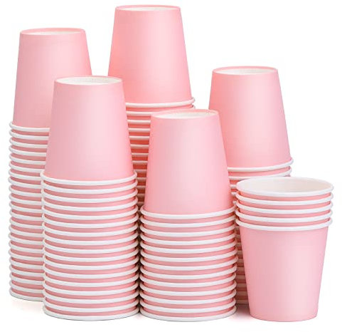 ENCHOL 100 Pack 3 oz Paper Cups, Disposable Bathroom Cups, Small Mouthwash Cups, Mini Espresso Cups, 3 oz Disposable Paper Cup for Party, Picnic, Office, and Travel (Pink)