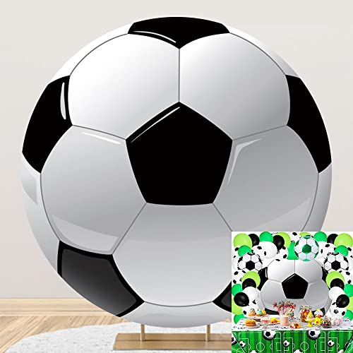 DORCEV 2,3 x 2,3 m Fußball-Hintergrund, rund, Polyester, Fußball-Sport-Thema, Jungen, Happy Birthday, Fotografie, Hintergrund, Kinder, Erwachsene, Geburtstag, Party, Fußball, Spiel, Stadion,