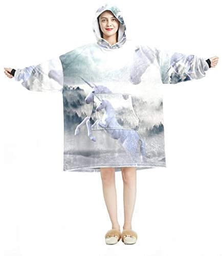 Weiße Einhorn-Decke mit Kapuze, übergroßes Sweatshirt, Mehrfarbig, Einheitsgröße