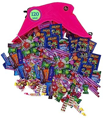 Mega pack 120 und Surtido de chuches y golosinas. Dulces para relleno piñatas,hasta 12 cucuruchos chucherías - Cumpleaños, Halloween Fiestas Infantiles,Navidad - Con MOCHILA regalo