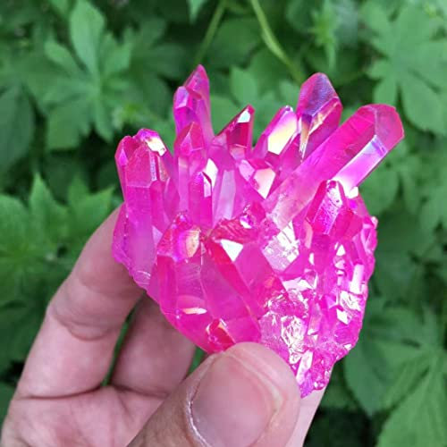 PAKMEZ Heimdekoration, natürliche Kristall-Quarz-Cluster-Exemplare mit roter Engels-Aura, gehärtete Quarz-Cluster-Steine ​​mit Titanbeschichtung Obelisk (Size : 110-120g)