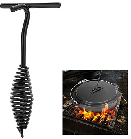 19.5CM Dutch Oven Lid Lifter, Outdoor Camping Pot Hook, Cast Iron Extended Pot Lifter Handle, Screw Lift Handle Lid Holder, Black Finish, BBQ Lid Lifter
