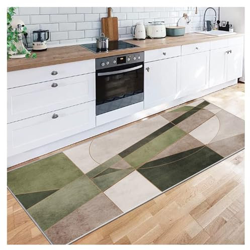 Siunwdiy Läufer Teppich Flur 70X500CM Lang rutschfest Kücheläufer Waschbar Grün Braun Meterware Patchwork Teppichmatten Waschbar Korridor Wohnzimmer Schlafzimmer 40-140cm Breit