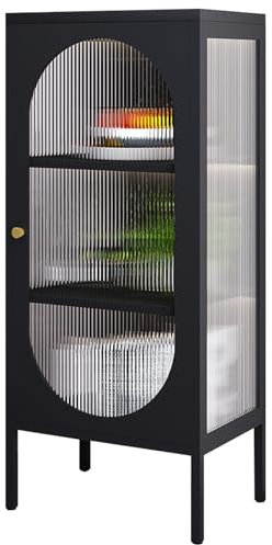 Periko Metallschrank mit herausnehmbaren Einlegeböden und 3 Türen aus gehärtetem Glas, schwarz, Vitrine, für Foyer, Wohnzimmer, Schlafzimmer, Graphit, 35 cm T x 40 cm B x 100 cm H