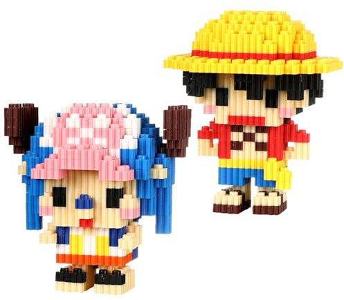 OnePiece Building Blocks Set, 2PCS Luffy Building Blocks 3D Mini Puzzle Building Kit Cartoon DIY Modell Eltern-Kind Interaktionsspielzeug Weihnachtsgeburtstagsgeschenk für Kinder Jungen und Mädchen