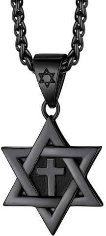 Richsteel 2 Six-Pointed Star Halskette, Star David Star Anhänger Schwarz Kreuz Mann