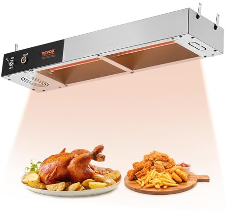 VEVOR Chauffe-Frites Commercial 750 W Lampe Chauffe-Plat Suspendue en Acier Inoxydable Température 40-50 ℃ pour Maintien au Chaud Pizza Poulet Frit Hamburger Aliments Buffet Cuisine Restaurant Magasin