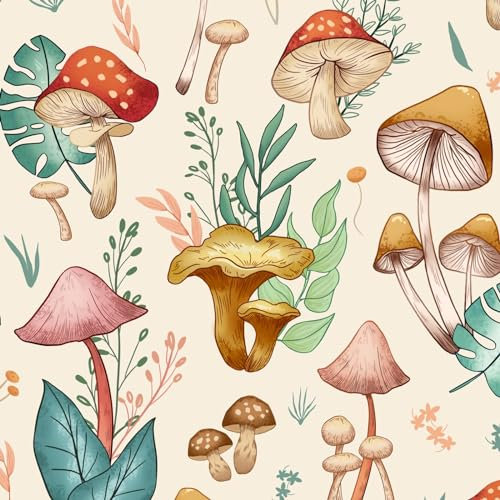 VOLEAAR 44.5CM x 1000CM Boho Big Mushroom Wallpaper,Botanical Contact Paper,Removable Wallpapr,Peel Stick Wallpaper Cabinet,Wallpepr for Countertop,Contact Paper for Bathroom Bedroom
