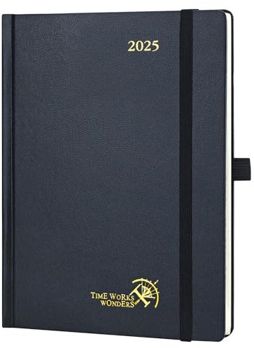 POPRUN Kalender 2025 Buchkalender Hardcover, ca. A5 (22 x 16,5 cm), 12-Monate-Terminplaner (Jan.2025-Dez.2025), Wochenplaner 2025 mit 100 GSM Zertifiziertem Papier - Schwarz