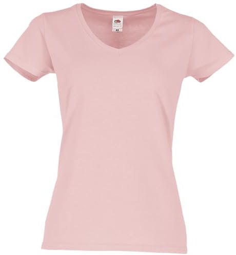 Fruit of the Loom T-shirt à col en V emblématique pour femme, 150, rose poudré, taille XL, Poudre rose