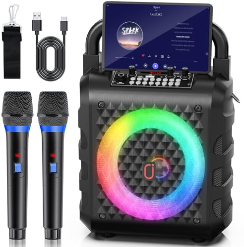 Karaoke Machine with Upgraded 6.5 Subwoofer, Portable Bluetooth 5.3 Karaoke Speaker with Instrumental Mode, PA System with Echo Adjustment, Support USB/TF Card/AUX/REC