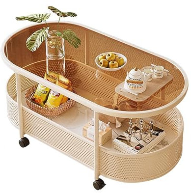 WRYsqbhjyb Ovaler Couchtisch, 2 Ebenen Moderner Couchtisch mit Stauraum, Glastisch Wohnzimmer für Wohndekor-Wohnzimmermöbel(60x40cm/23.6x15.7)
