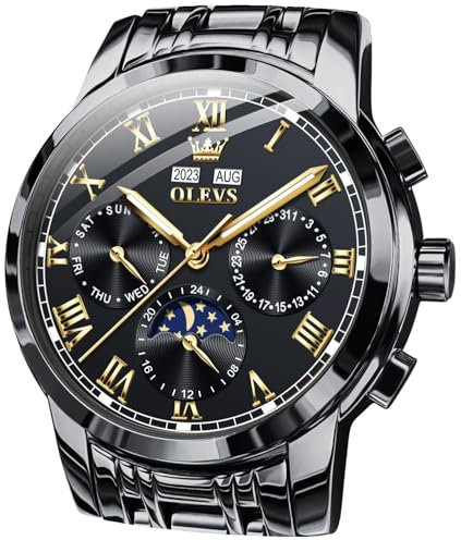 OLEVS Herren-Automatikuhr, selbstaufziehend, mechanisch, luxuriös, Edelstahl, wasserdicht, Armbanduhr für Herren, 6692: Schwarzes Armband und schwarzes Zifferblatt, modisch