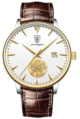 DAXIAOYU Klassische automatische mechanische Herrenuhr, Tourbillon-Leder, wasserdicht, Kalender, Business-Mode, Luxus-Herrenuhren, leuchtender Chronograph, Braun, Luxuriös