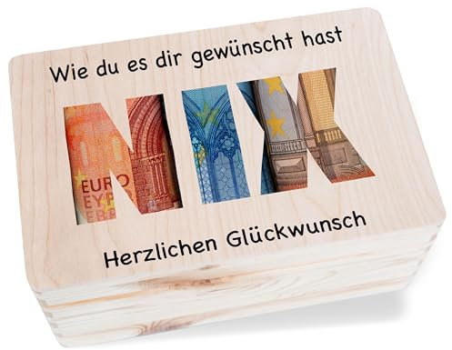 Erinnerungsbox - Statement - Wie du es dir gewünscht hast NIX | Herzlichen Glückwunsch Geschenkbox | Nix Geschenk Holzkiste | Nichts Geschenk Holzbox | Geldgeschenke Verpackung - 30 x 20 x 14 - Holz