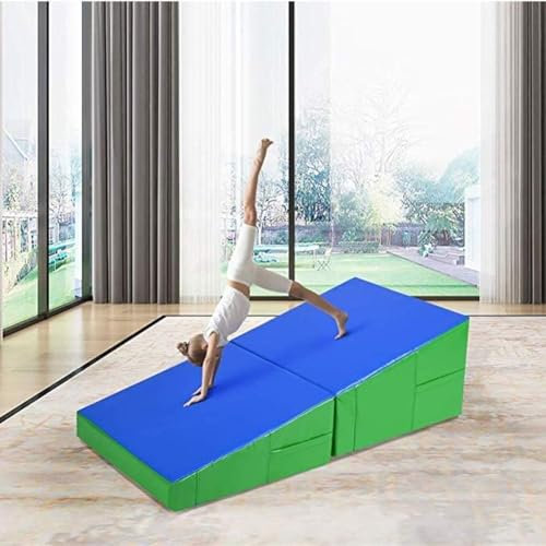 Neigungsmatte, Turnmatte, zusammenklappbarer Käsekeil, für Heimtraining, Spielen, Aerobic, einfach zu tragen und aufzubewahren, mehrere Größen (Größe: 180 x 90 x 45 cm, Farbe: Blau)