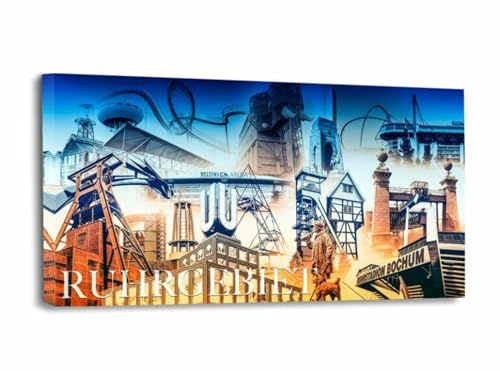 mooments Leinwandbild Ruhrgebiet Collage I (100x50cm) | Leinwand im Querformat, Ruhrpott-Bild, Leinwand Ruhrpott, Bilder Bochum, Wohnzimmer Bild, Zeche Bild