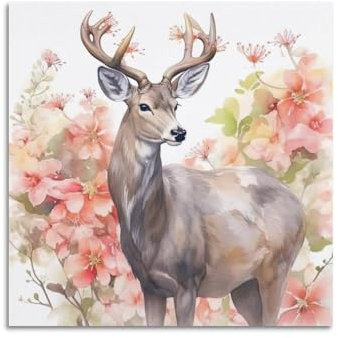 GTTHOK Poster mit Hirsch im Schnee, dekoratives Gemälde, Leinwand-Kunstbild, 60 x 60 cm