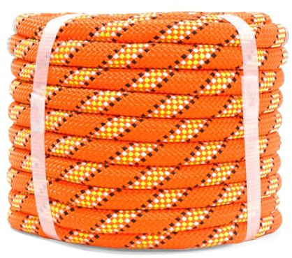 MERIANE 1/2in 50ft Double Braid Polyester Rope, 48 Strands, 5290lbs Breaking Strength, Orange Arborist Rigging Rope for Various Indoor Outdoor Use Hiking Camping Swing Sailing