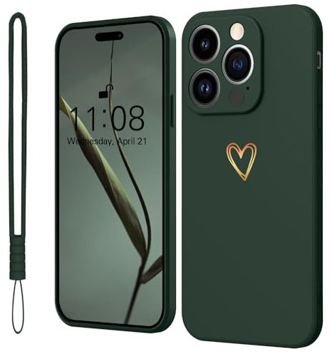 Mitetabo Hülle für iPhone 15 Pro Handyhülle Gold Liebesher Silikon, iPhone 15 Pro Case Mädchen Weich Slim Stoßfest Kratzfeste Süßes Gold Love Schutzhülle für iPhone 15 Pro 6.1 Grün