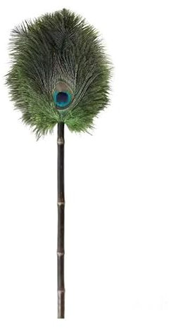 Ostrich chicken feather dust collector that can be used for decoration, used for electrostatic dust removal, peacock feather decoration(Peacock Feather, Medium duster 45cm * 10cm)