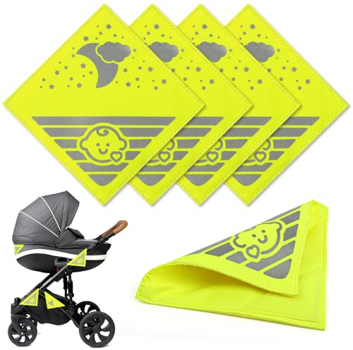 Kimsky 4 Stück Reflektoren für Kinderwagen mit Klettverschluss Universal Sicherheits Reflektoren, geeignet für alle Kinderwagen, Rucksäcke, Fahrräder, Rollstühle - Neon Gelb