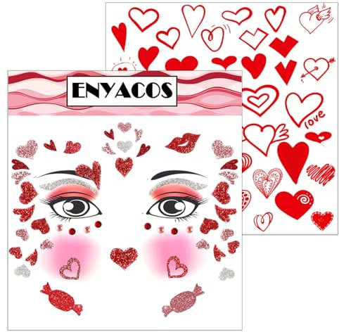 ZELAITE Face Art Sticker, Gesichtstattoo Karneval, Face Fake Tattoo Herz Sticker Klebetattoos, Amor Kostüm Damen Fasching Valentinstag Schminke Accessoires (C)