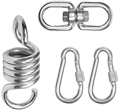 FONDOTIN 4stücke Teiliges Edelstahl Hängesessel Aufhängung Zubehör Mit Feder Drehhaken Karabiner Geeignet Für Hängestuhl Sandbags Hängekorbhaken Outdoor Hoisting Hardware Langlebig Praktisc