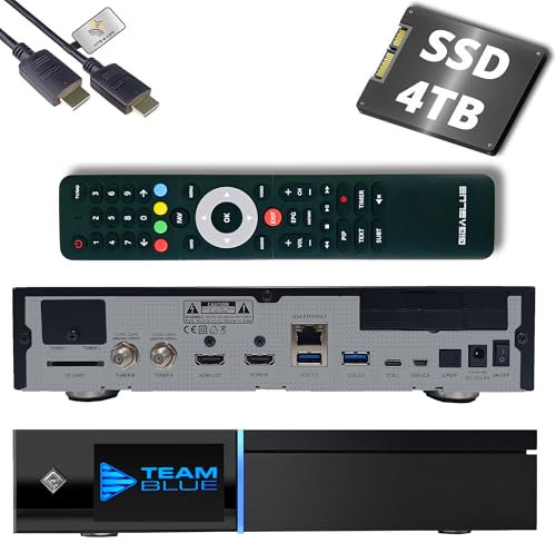 GigaBlue UHD Quad 4K Pro 2X FBC DVB-S2 Twin Sat Receiver mit Dual Core CPU, E2 Linux OS, 4GB RAM, 8GB eMMC, Bluetooth 5.4, H.265, 1200Mbit WLAN, 3X USB 3.0, HTS e-com HDMI-Kabel + 4TB SSD