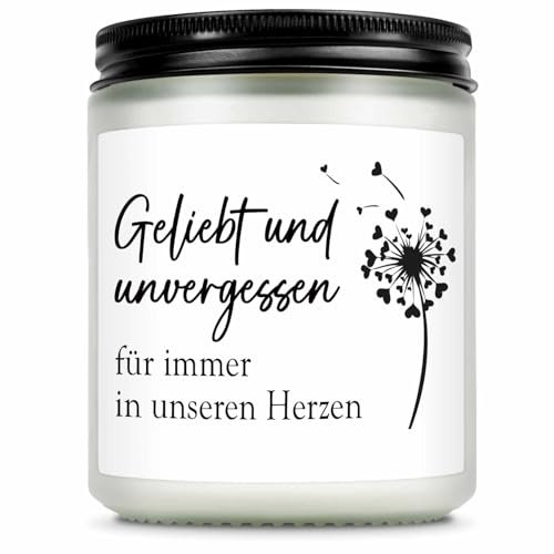 Giftasy Trauerkerze - Geliebt und unvergessen, Trauergeschenk mit Spruch, Duftkerze als Andenken, Trostlicht, Erinnerungskerze