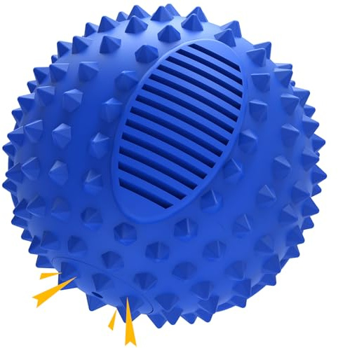 petizer Squeaky Dog Ball Toy for Aggressive Chewers,10cm Indestructible Durable Big Dogs Chew Spiky Ball, Floatable Rubber Pet Toys for Medium &Large Breeds (blue, 7cm)