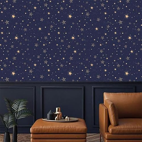 KeuLen Wall Paper,Blue Star Peel and Stick Wallpaper: Self Adhesive for Living Room Vinyl Wall Paper,Art Deco Thicken Sticky Back Plastic Removable(40x100cm)