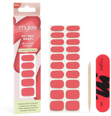 Mylee Gel Nail Wraps [Be Yourself] – 10 Pre-Cured Gel Stickers for Instant Mani – No Lamp Needed, Chip-Resistant, Glossy Finish, Lasts Up to 14 Days – Easy to Apply, Vegan & Cruelty-Free