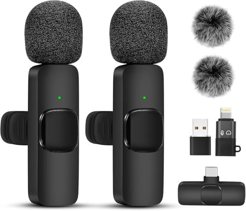 Wireless Lavalier Microphone for Iphone/Android/Ipad/Computer - Wireless Microphones mini Lapel Mic with Noise Reduction and crystal sound