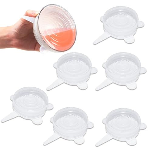 Silikondeckel, 6 Stück Silikondeckel Dehnbar, 6,5cm Dehnbare Silikon Deckel, Joghurtbecher Silikons Deckel, Silikon Deckel Stretch, für Gläser, Obst, Schalen, Becher, Feinkostgläser, Joghurtbecher