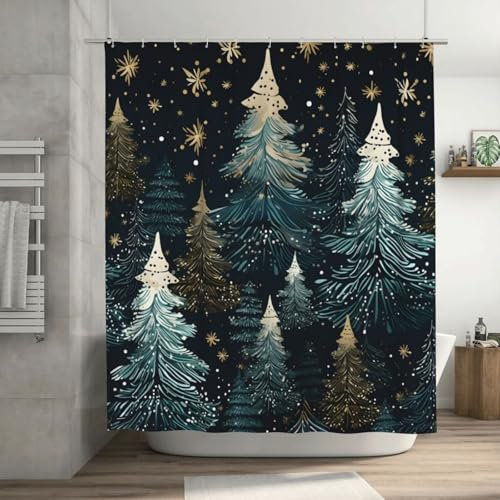 peiyeety Duschvorhänge mit Stern-Tannenbaum-Motiv für Badezimmer, wasserdicht, Set mit 12 Haken, waschbar, modernes Dekor-Accessoire, 183 x 183 cm