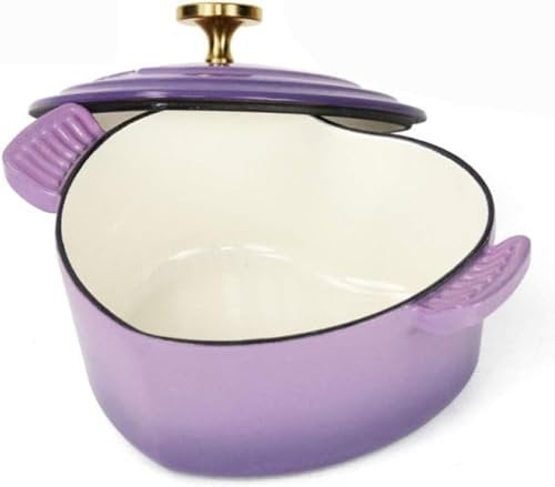 Cast iron pan cooking pot Enamelled Cast Iron Pot with Lid - 1.9L Heart-Shaped Casserole Dish, Non-Stick Pink Pan - Small Cooking Pot Ideal for Multi-Functional Cooking