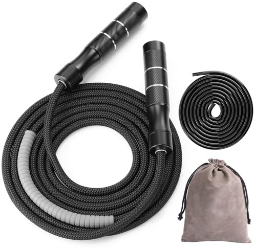 Gemscream Weighted Jump Rope for Men and Women 1 LB Ball Bearing Rapid Speed Skipping Rope for Workout Fitness Exercise Aluminum Handle Adjustable Length Fabric Cotton and Solid PVC