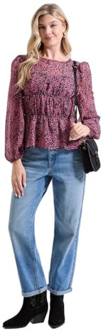 Dorothy Perkins Animal Sheer Yoke Printed Chiffon Shirred Top, 16, Animal