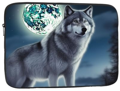 Laptop-Schutzhülle, 43,2 cm, wasserdicht, stoßfest, Motiv: Wolf unter dem Mond, leichte Computer-Skin-Tasche