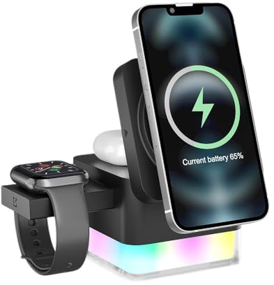 Switch 3-in-1 Magnetic Charger with RGB Light: 15W Fast Charging Station and Phone Holder(Black)