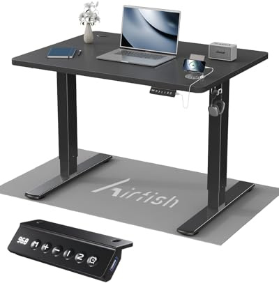 Airfish Höhenverstellbarer Schreibtisch 90x60cm, Kinder Schreibtisch Höhenverstellbar Elektrischer mit Memory-Funktion, Bürotisch Höhenverstellbar für Home Office Steh-Sitz Tisch Standing Desk Schwarz