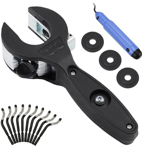 GBKDQQ Set di tagliatubi a cricchetto, in acciaio inox, per tubi di rame, 8 – 29 mm, set di tagliatubi con 3 rotella di ricambio e utensili per sbavatura