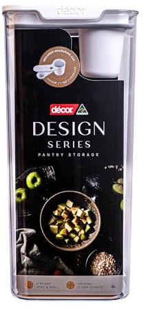 Décor Pantry Storage Container 3L with Quarter Cup Measure - Design Series, Airtight, BPA-Free, Modular Stackable, Dishwasher Safe, Australian Made